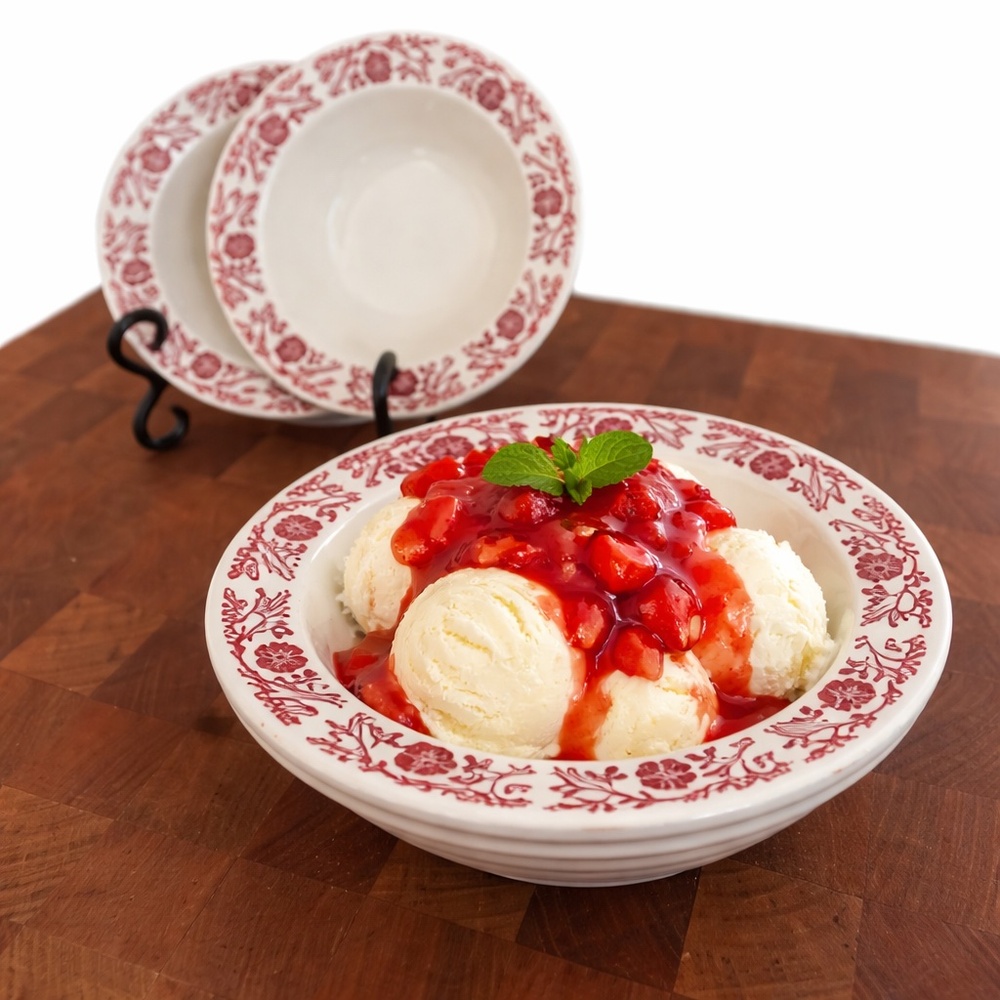 Homer Laughlin Vintage Red Floral Dessert Bowls Set of 4 - Picture 4 of 5
